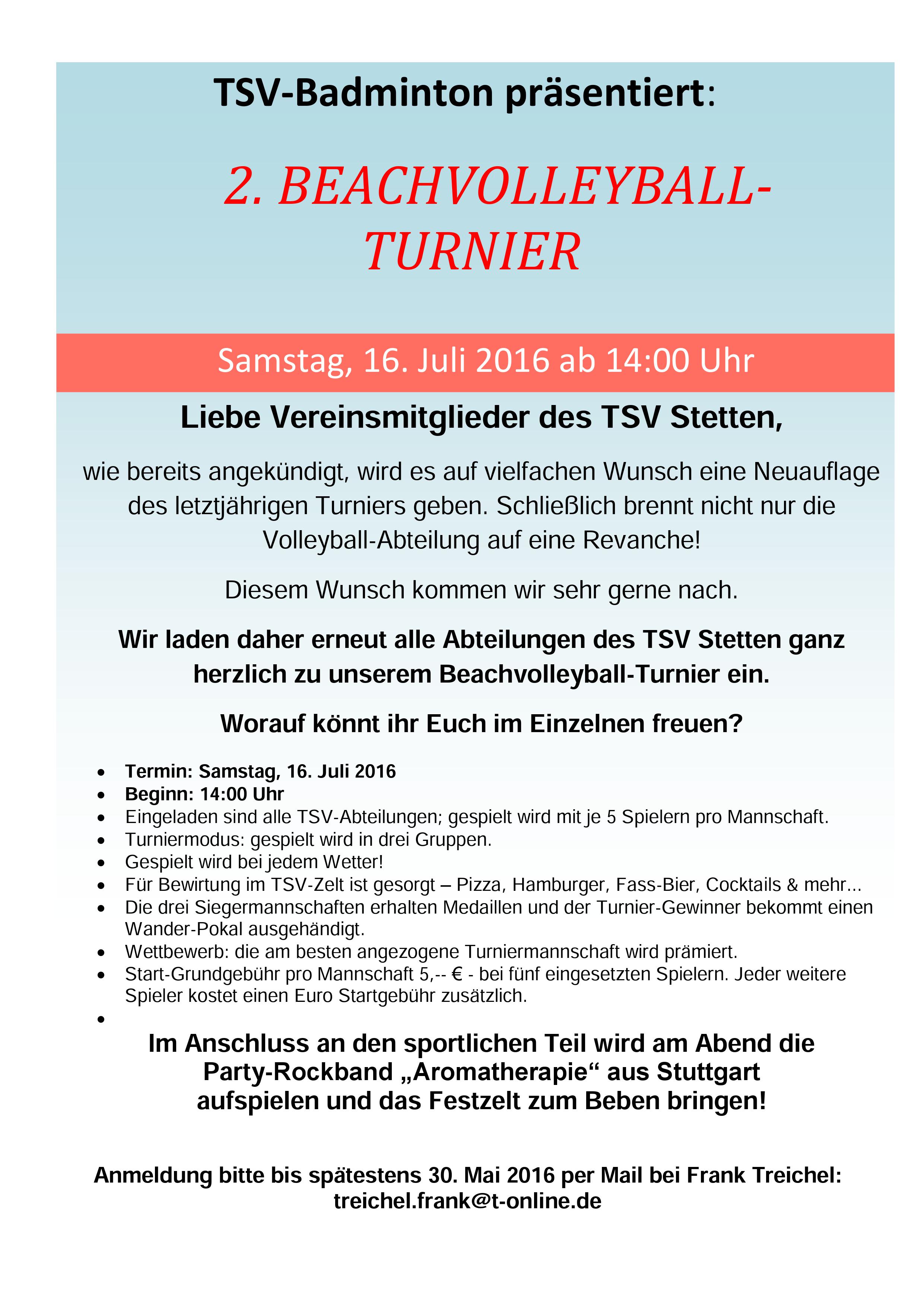 Einladung Beachvolleyballturnier 16